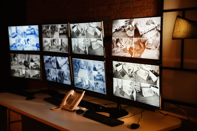 Workplace of security guard at night